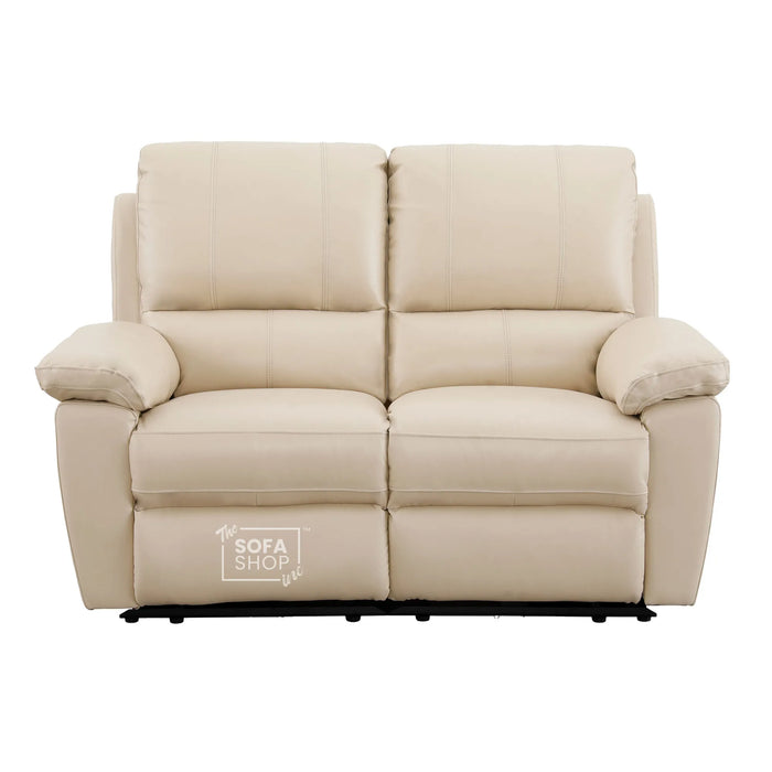 2 Piece Electric Recliner Sofa Set | Cream Real Leather Sofa Suite | Trento