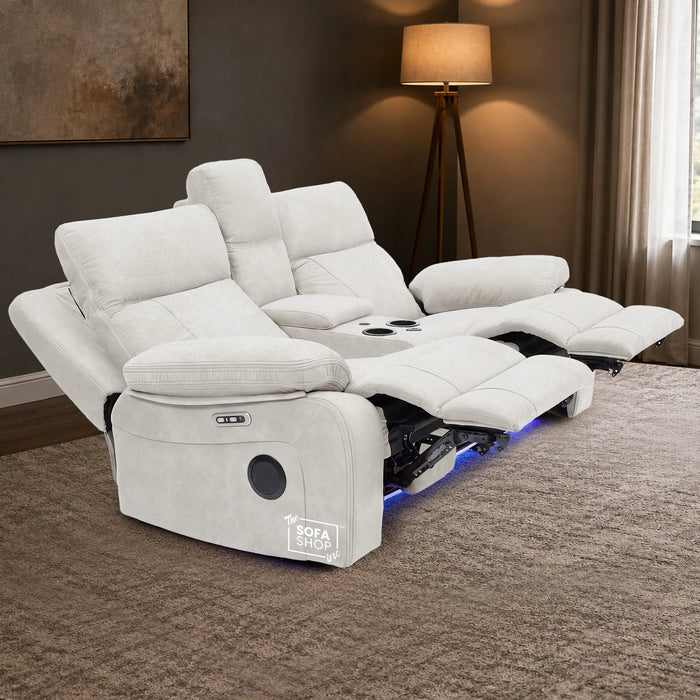 2 Seater Smart Tech Electric Recliner Cinema Sofa | Cream Fabric | Vinsonova