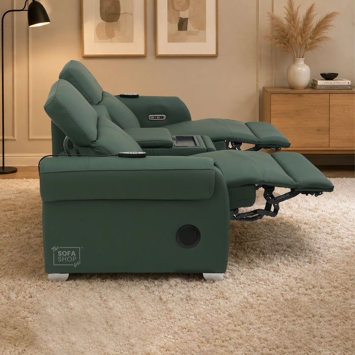 2 Seater Smart Tech Electric Recliner Cinema Sofa | Green Real Leather | Turin