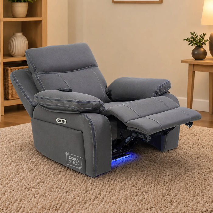 1 Seater Smart Tech Electric Recliner Cinema Chair | Grey Fabric | Vinsonova