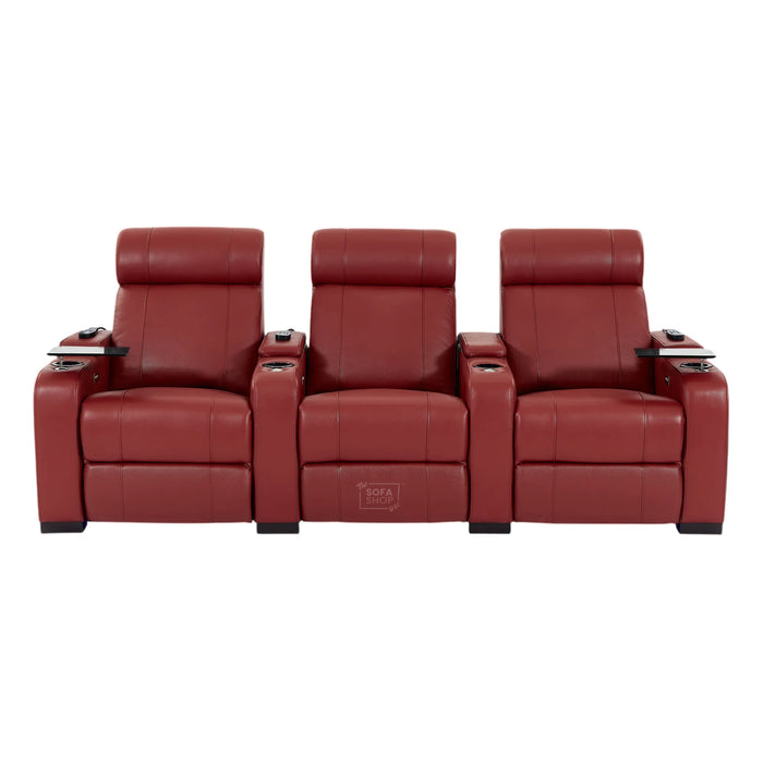 3 Seater Smart Tech Electric Recliner Cinema Sofa | Luxury Theatre Seating | Red Real Leather | Rimini