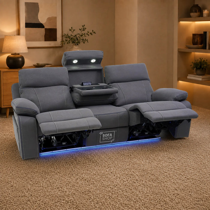 3 Seater Smart Tech Electric Recliner Cinema Sofa | Grey Fabric | Vinsonova
