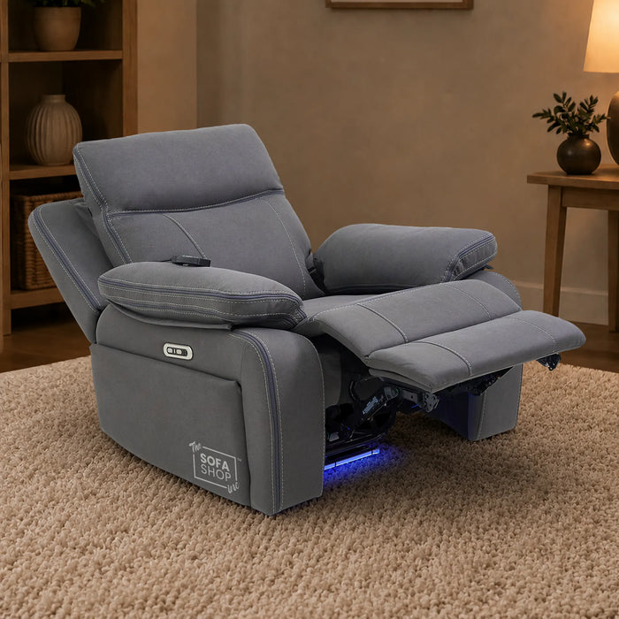 1 Seater Smart Tech Electric Recliner Cinema Chair | Grey Fabric | Vinsonova