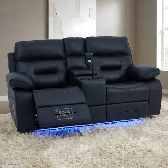 2 Seater Smart Tech Electric Recliner Cinema Sofa | Black Real Leather | Sicily