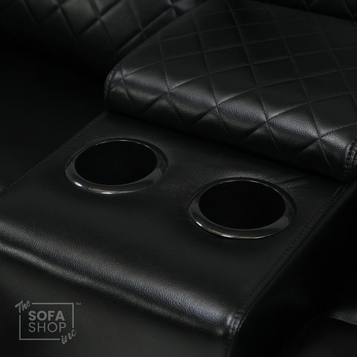3 Seater Black Leather Electric Recliner Cinema Sofa | Massage, Power Headrests | Ex Display | Venice
