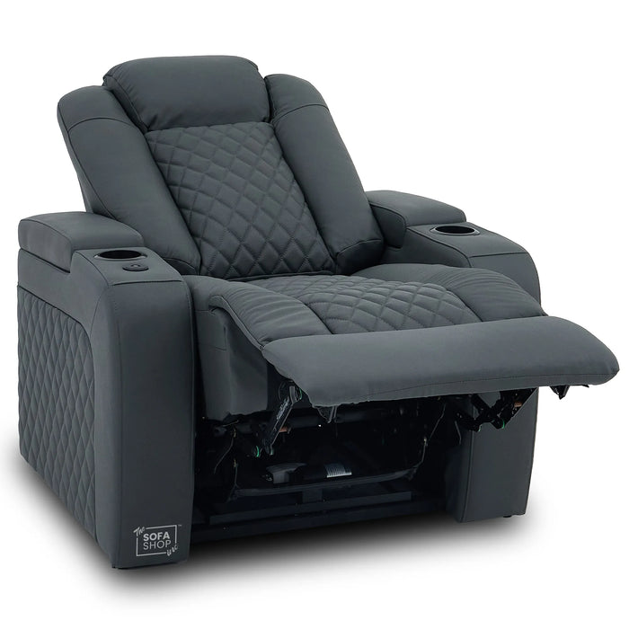 1 Seater Smart Tech Electric Recliner Cinema Chair | Luxury Theatre Seating | Grey Real Leather | Milano