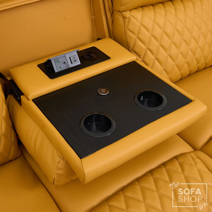 3 Seater Smart Tech Electric Recliner Cinema Sofa | Mustard Yellow Real Leather | Vicenza
