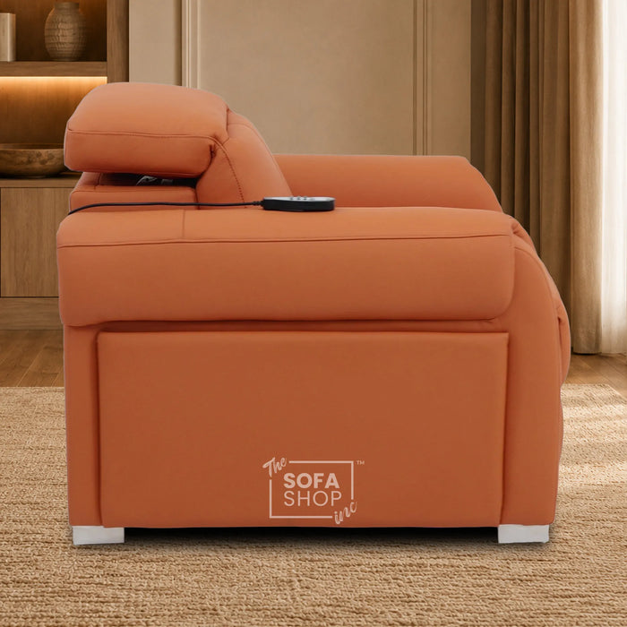 1 Seater Electric Recliner Chair | Orange Real Leather | Turin