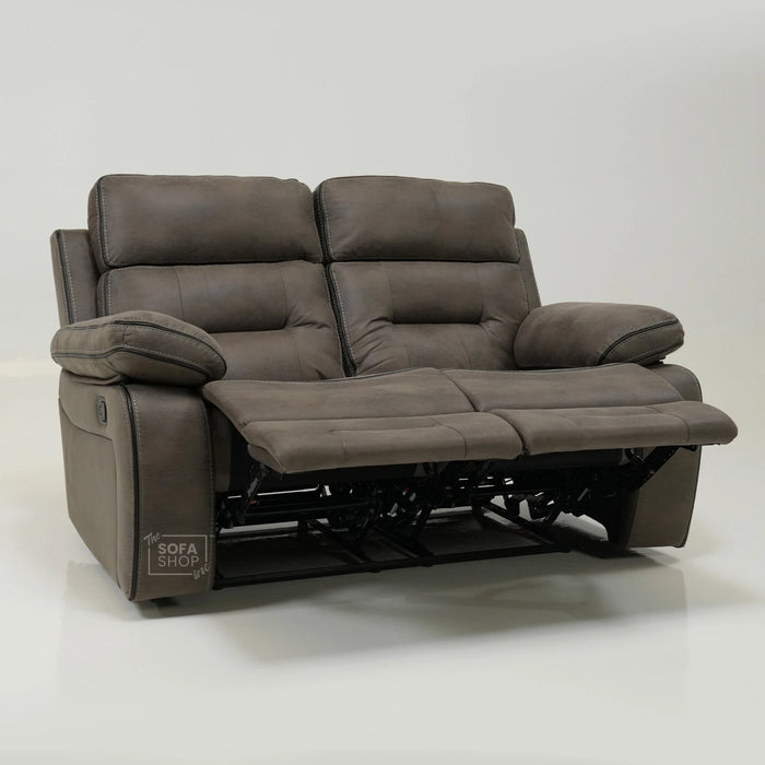 2 Seater Brown Fabric Manual Recliner Sofa with Padded Lumbar & Soft Cosy Fabric | Tuscany | Ex-Display
