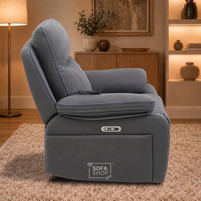 1 Seater Smart Tech Electric Recliner Cinema Chair | Grey Fabric | Vinsonova