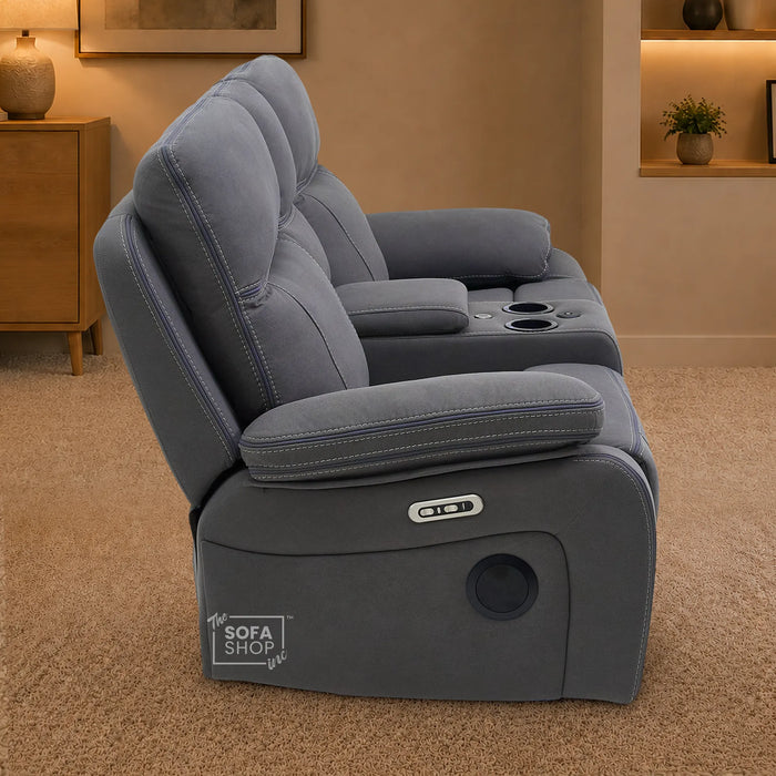 2 Seater Smart Tech Electric Recliner Cinema Sofa | Grey Fabric | Vinsonova