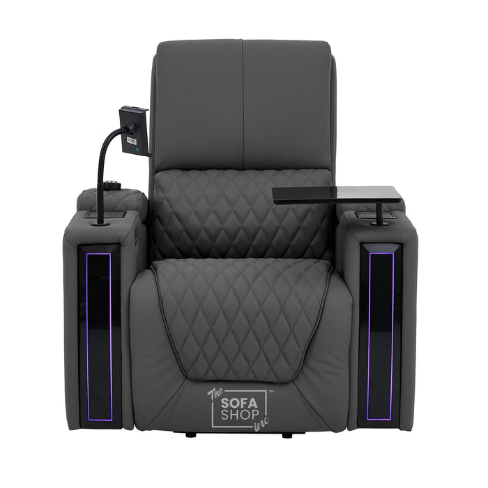 1 Seater Smart Tech Riser Recliner Cinema Chair | Luxury Theatre Seating | Grey Real Leather | Assisi