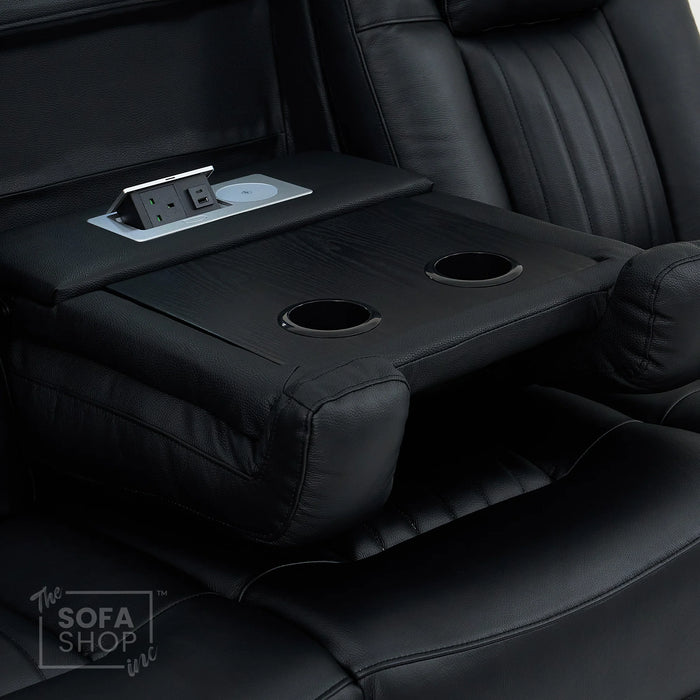 3 Seater Smart Tech Electric Recliner Cinema Sofa | Black Real Leather | Capri
