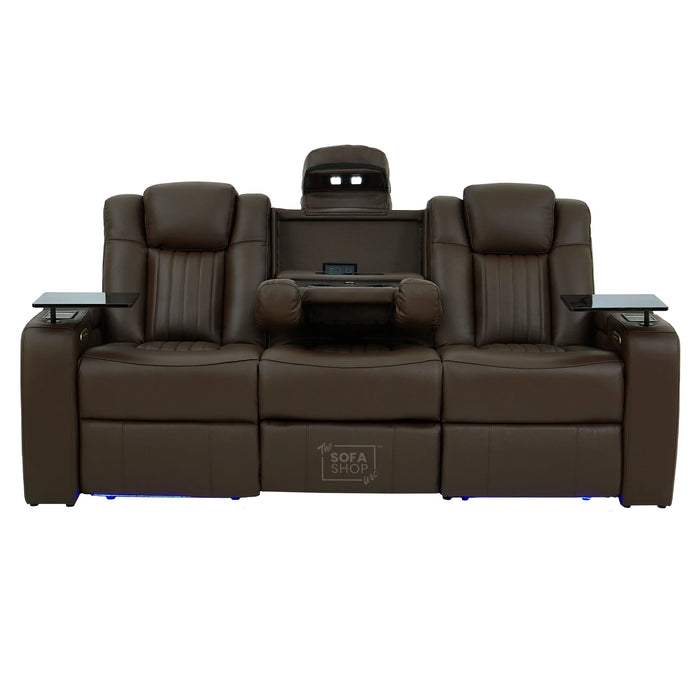 3 Seater Smart Tech Electric Recliner Cinema Sofa | Brown Real Leather | Capri