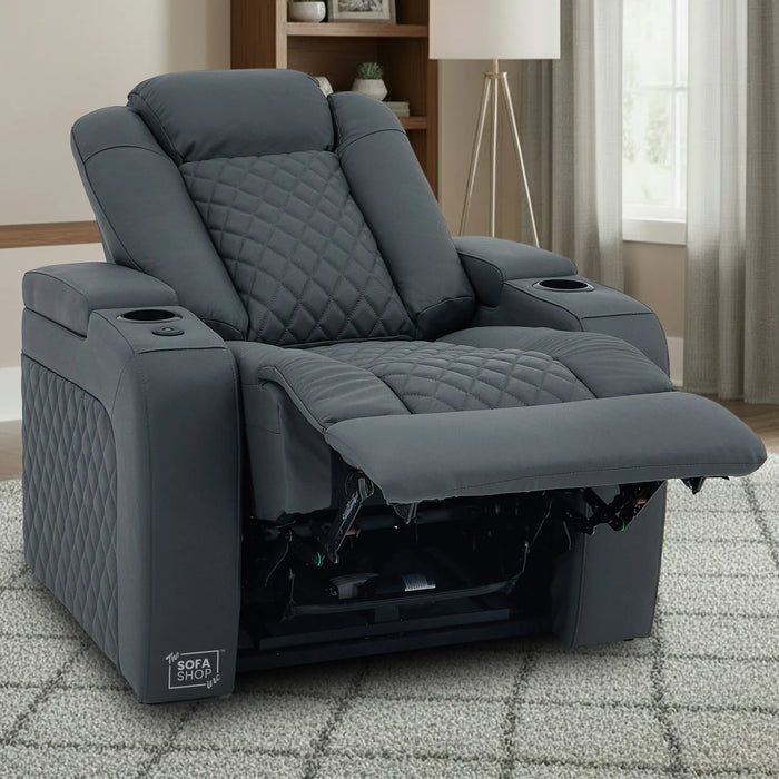 1 Seater Smart Tech Electric Recliner Cinema Chair | Luxury Theatre Seating | Grey Real Leather | Milano