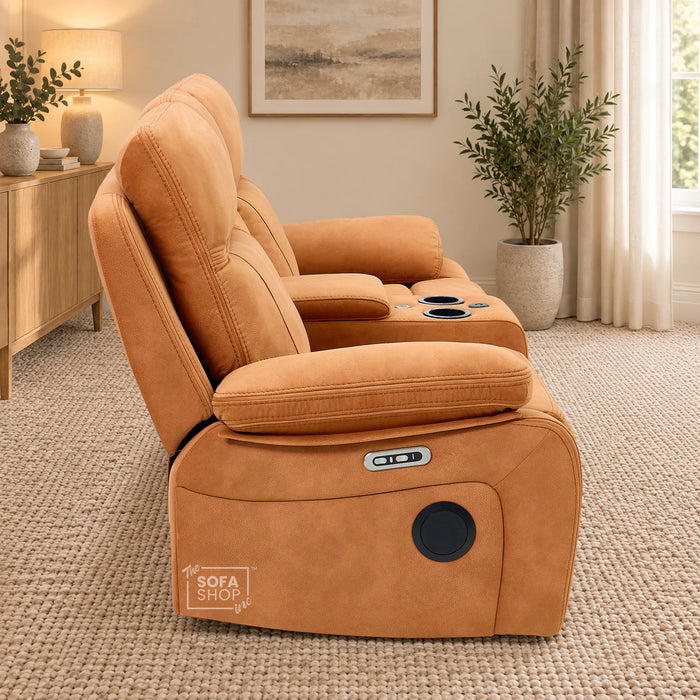 2 Seater Smart Tech Electric Recliner Cinema Sofa | Orange Fabric | Vinsonova