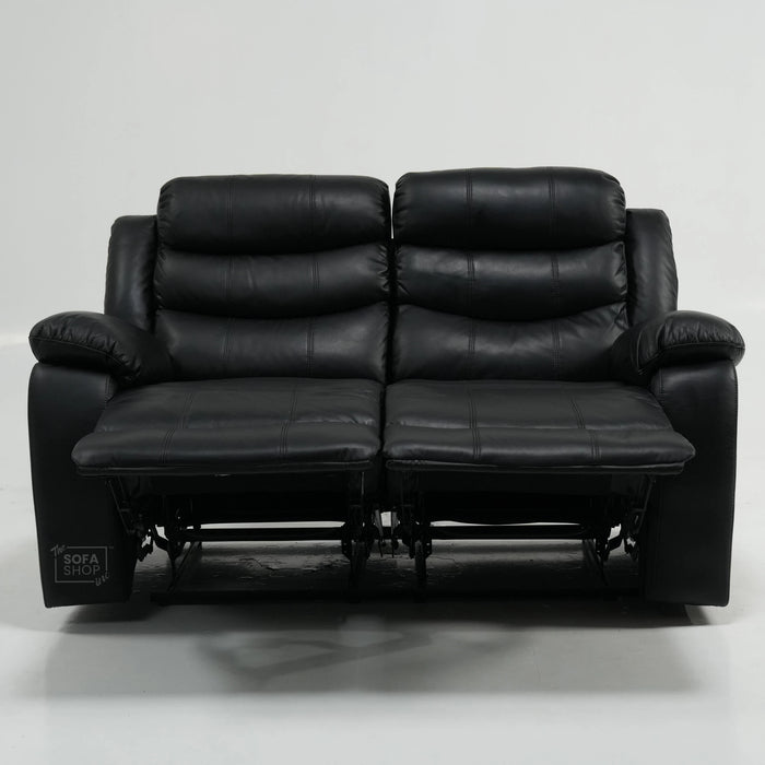 2 Seater Manual Recliner in Black Leather | Manual Reclining Mechanism | With Scratched Armrest & Ripped Side Panel | Trento | Free Assembly | Second Hand Sofa 15