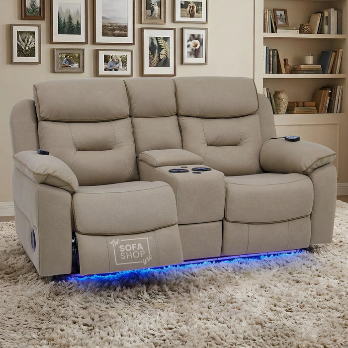 2 Seater Smart Tech Electric Recliner Cinema Sofa | Beige Fabric | Florence