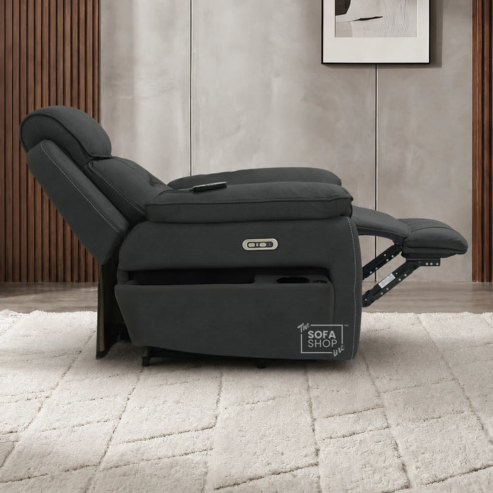 1 Seater Smart Tech Riser Recliner Cinema Chair | Charcoal Grey Fabric | Florence