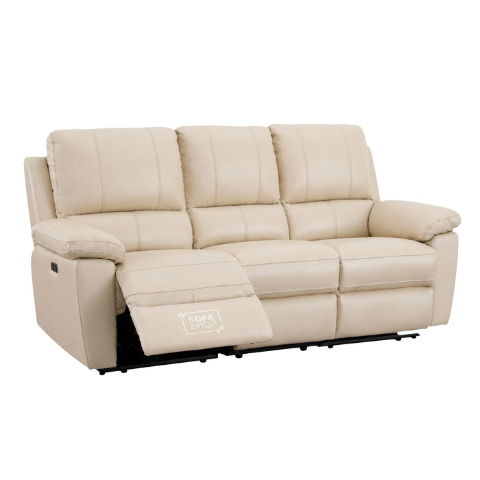 2 Piece Electric Recliner Sofa Set | Cream Real Leather Sofa Suite | Trento