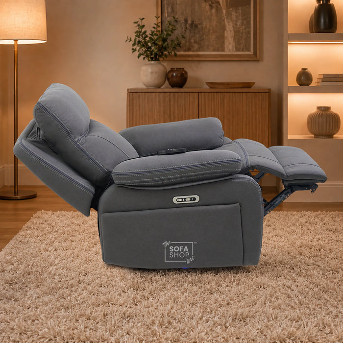 1 Seater Smart Tech Electric Recliner Cinema Chair | Grey Fabric | Vinsonova