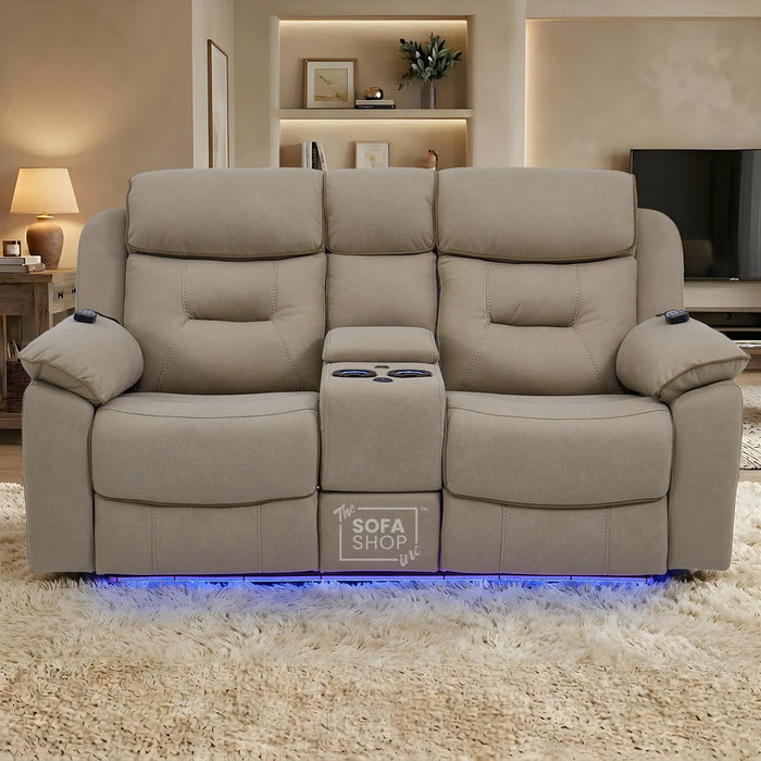 2 Seater Smart Tech Electric Recliner Cinema Sofa | Beige Fabric | Florence