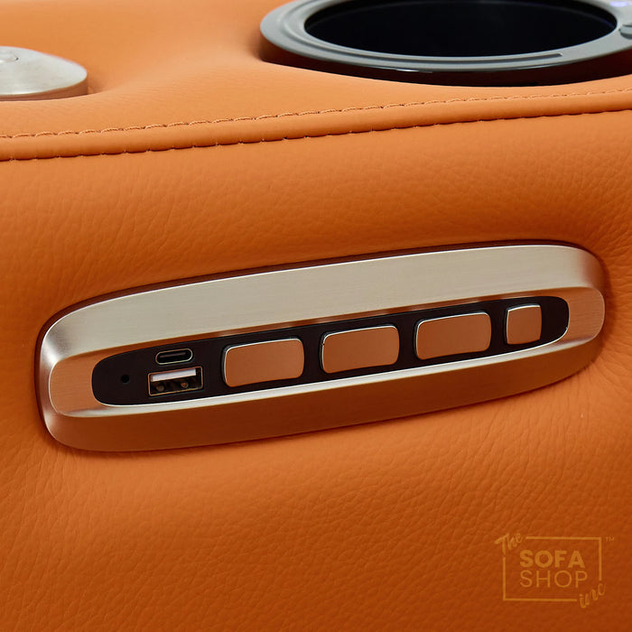 3 Seater Smart Tech Electric Recliner Cinema Sofa | Luxury Theatre Seating | Orange Real Leather | Assisi