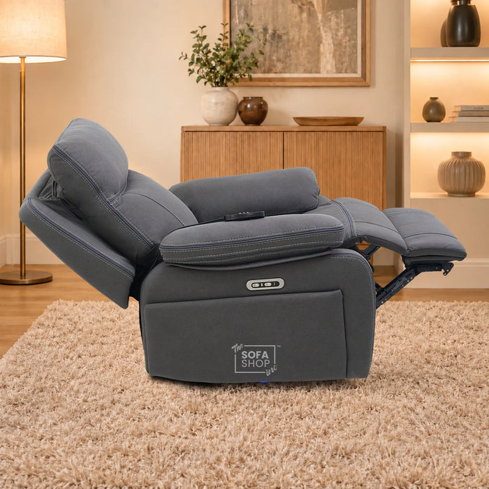 1 Seater Smart Tech Electric Recliner Cinema Chair | Grey Fabric | Vinsonova