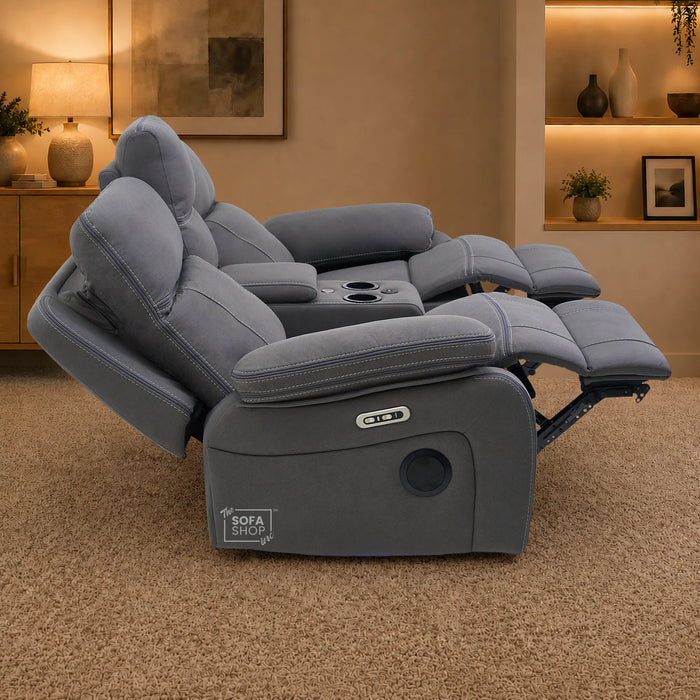 2 Seater Smart Tech Electric Recliner Cinema Sofa | Grey Fabric | Vinsonova