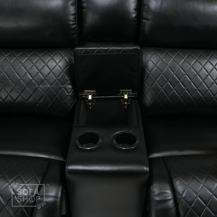 3 Seater Black Leather Electric Recliner Cinema Sofa | Massage, Power Headrests | Ex Display | Venice