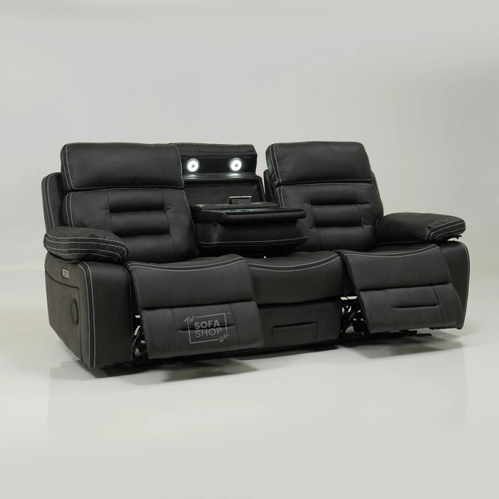 3 Seater Electric Cinema Sofa | Black Velvet Fabric | Sample | Tuscany