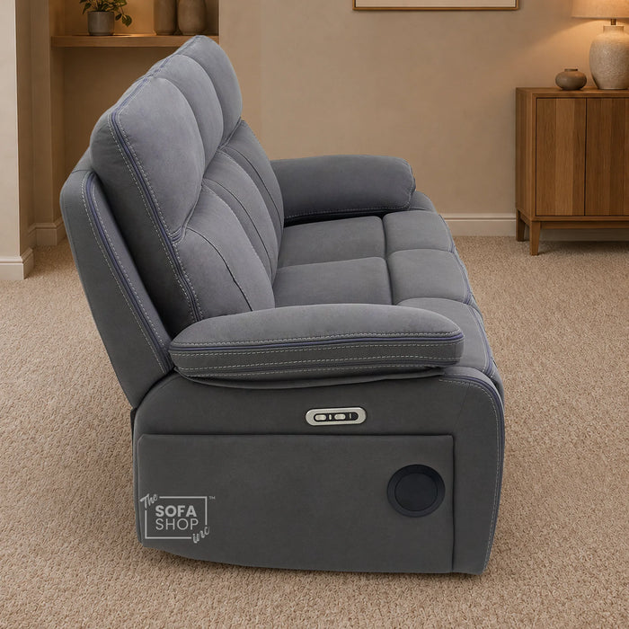 3 Seater Smart Tech Electric Recliner Cinema Sofa | Grey Fabric | Vinsonova