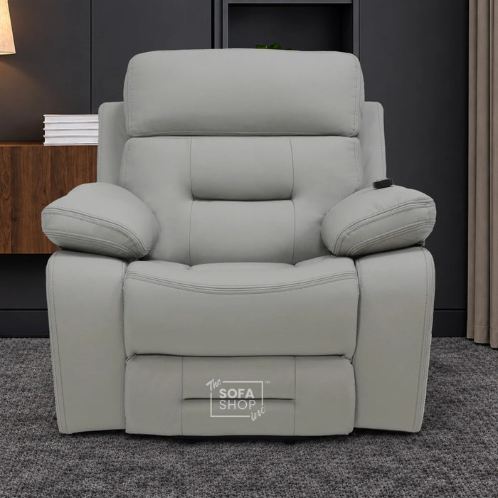1 Seater Smart Tech Riser Recliner Cinema Chair | Light Grey Real Leather | Sicily