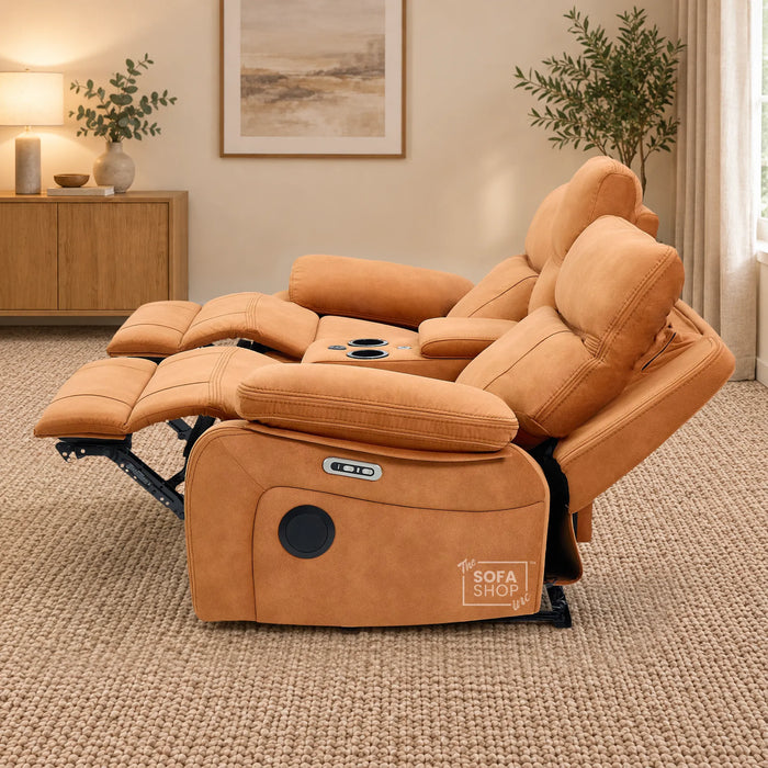 2 Seater Smart Tech Electric Recliner Cinema Sofa | Orange Fabric | Vinsonova