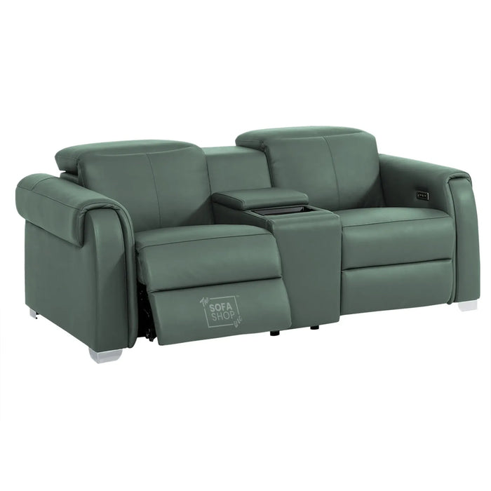 2 Seater Electric Recliner Sofa | Green Real Leather | Turin