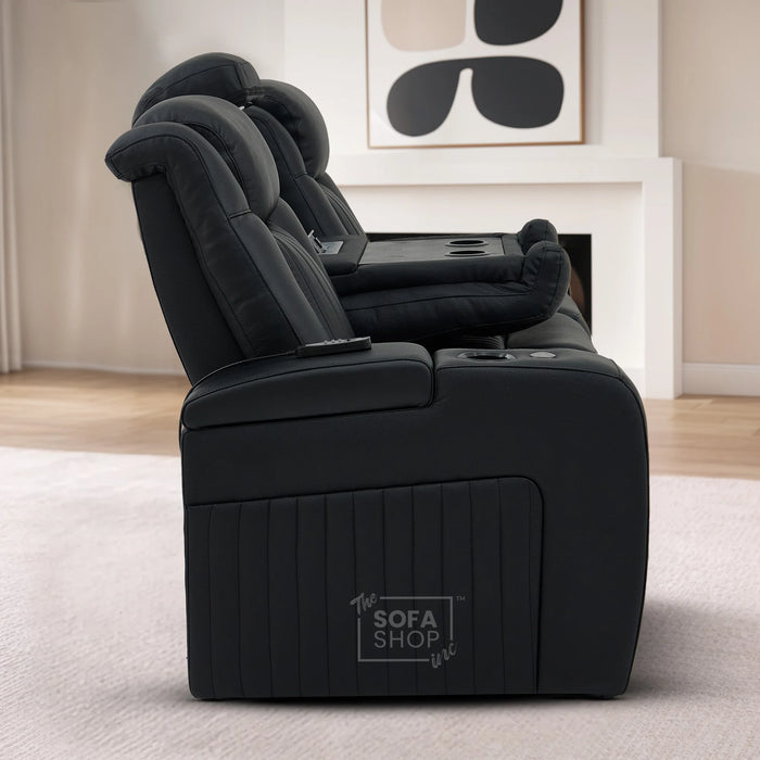 3 Seater Smart Tech Electric Recliner Cinema Sofa | Black Real Leather | Capri