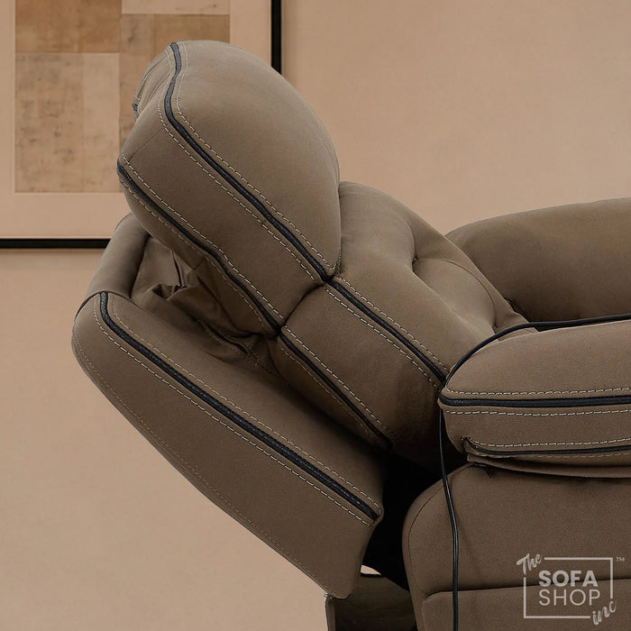 1 Seater Smart Tech Riser Recliner Cinema Chair | Mocha Brown Fabric | Tuscany