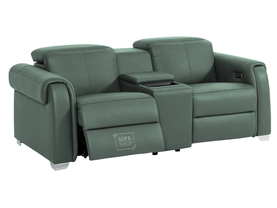 2 Seater Electric Recliner Sofa | Green Real Leather | Turin