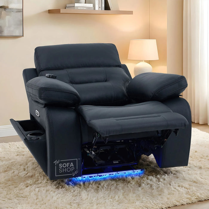 1 Seater Smart Tech Electric Recliner Cinema Chair | Black Real Leather | Sicily