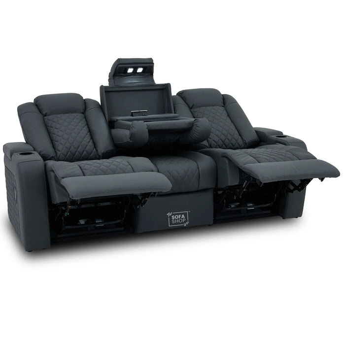 3 Seater Smart Tech Electric Recliner Cinema Sofa | Grey Real Leather | Milano