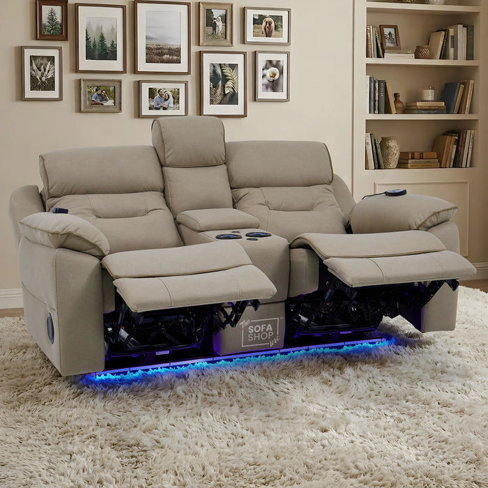 2 Seater Smart Tech Electric Recliner Cinema Sofa | Beige Fabric | Florence