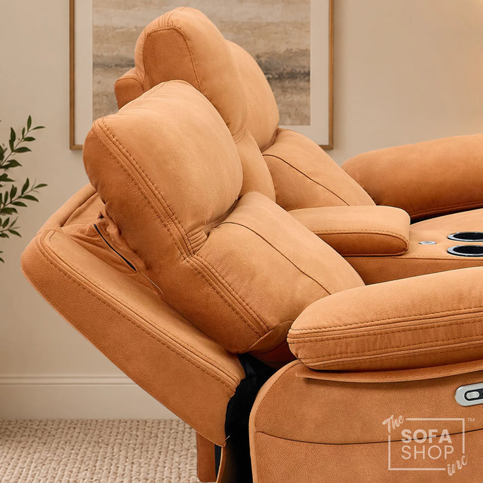2 Seater Smart Tech Electric Recliner Cinema Sofa | Orange Fabric | Vinsonova