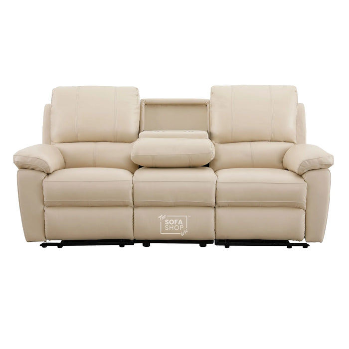 2 Piece Electric Recliner Sofa Set | Cream Real Leather Sofa Suite | Trento