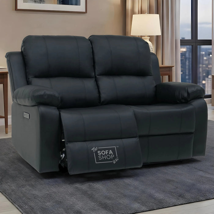 2 Seater Electric Recliner Sofa | Black Real Leather | Trento