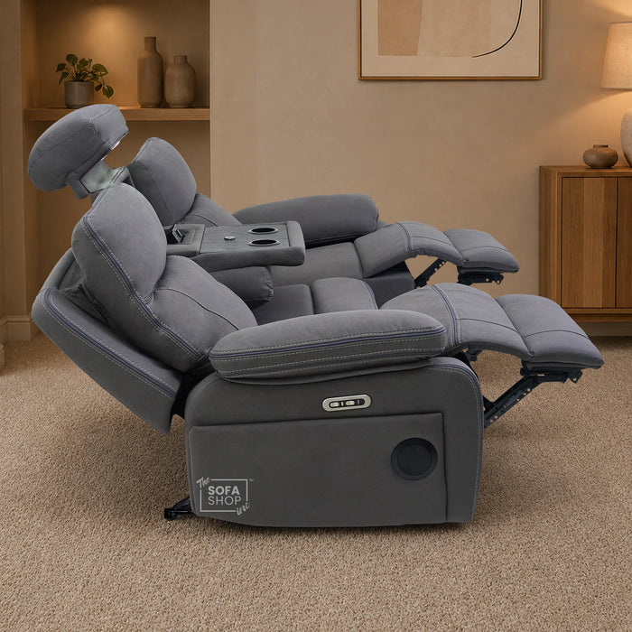 3 Seater Smart Tech Electric Recliner Cinema Sofa | Grey Fabric | Vinsonova