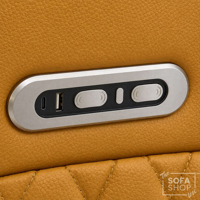 1 Seater Smart Tech Electric Recliner Cinema Chair | Luxury Theatre Seating | Mustard Yellow Real Leather | Vicenza