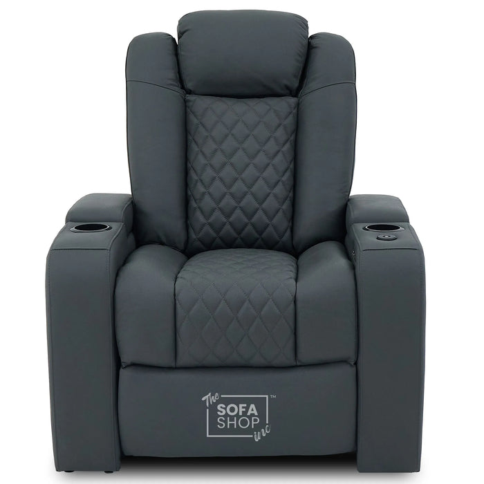 1 Seater Smart Tech Electric Recliner Cinema Chair | Luxury Theatre Seating | Grey Real Leather | Milano