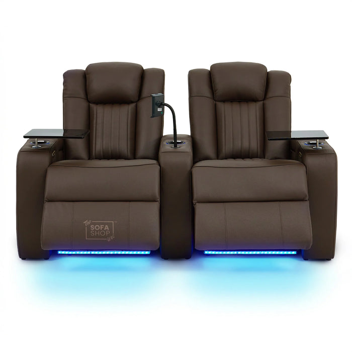 2 Seater Smart Tech Electric Recliner Cinema Sofa | Luxury Theatre Seating | Brown Real Leather | Capri