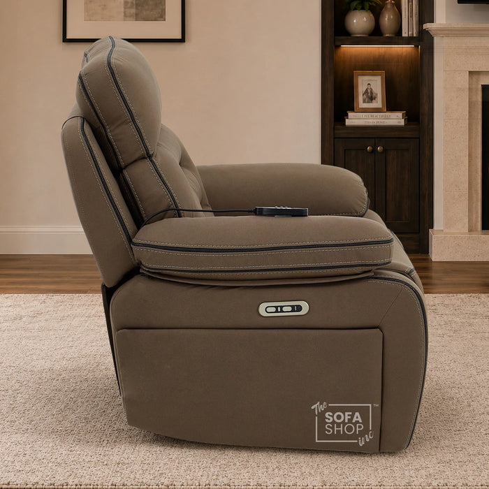 1 Seater Smart Tech Riser Recliner Cinema Chair | Mocha Brown Fabric | Tuscany