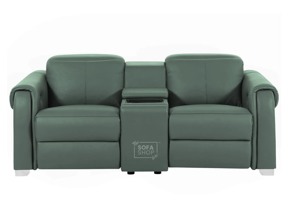 2 Seater Electric Recliner Sofa | Green Real Leather | Turin